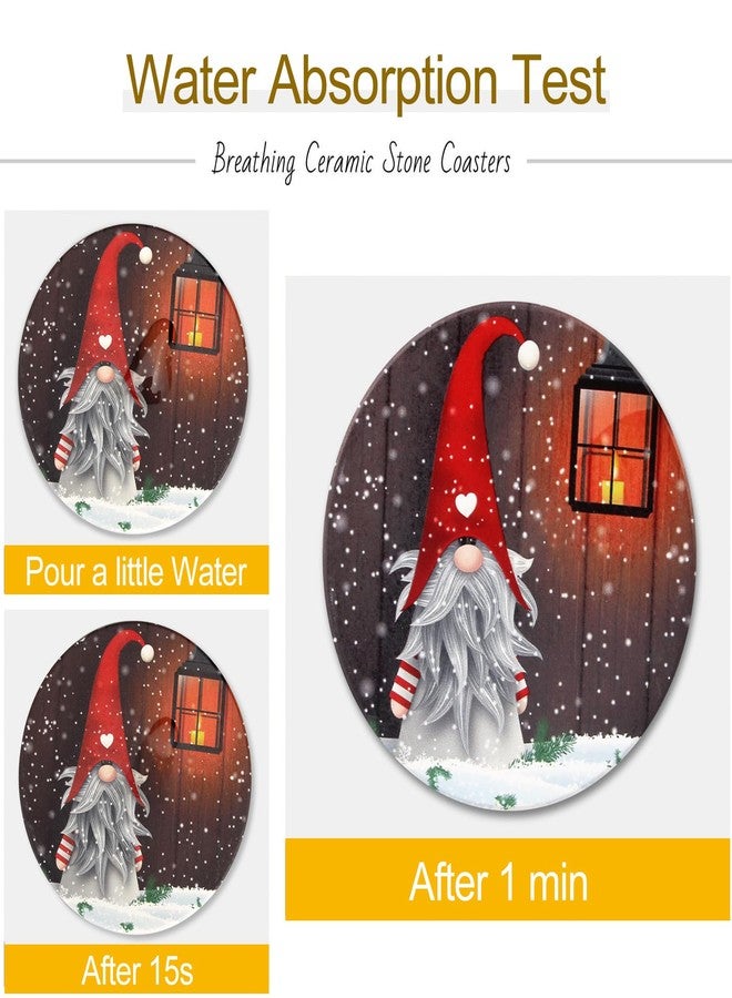 Dksyee 6 Pcs Ceramic Christmas Gnome Coasters with Holder Best Absorbent Coasters Round Drink Christmas Coaster Xmas Vintage Coffee Table Cup Coaster Set for Decor, Living Room, Desk - Image 2